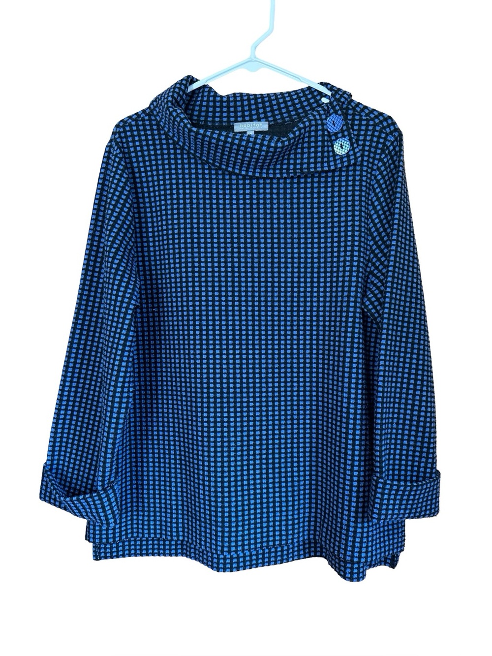 Habitat Checkered Oversized Turtleneck Blue Sz M
